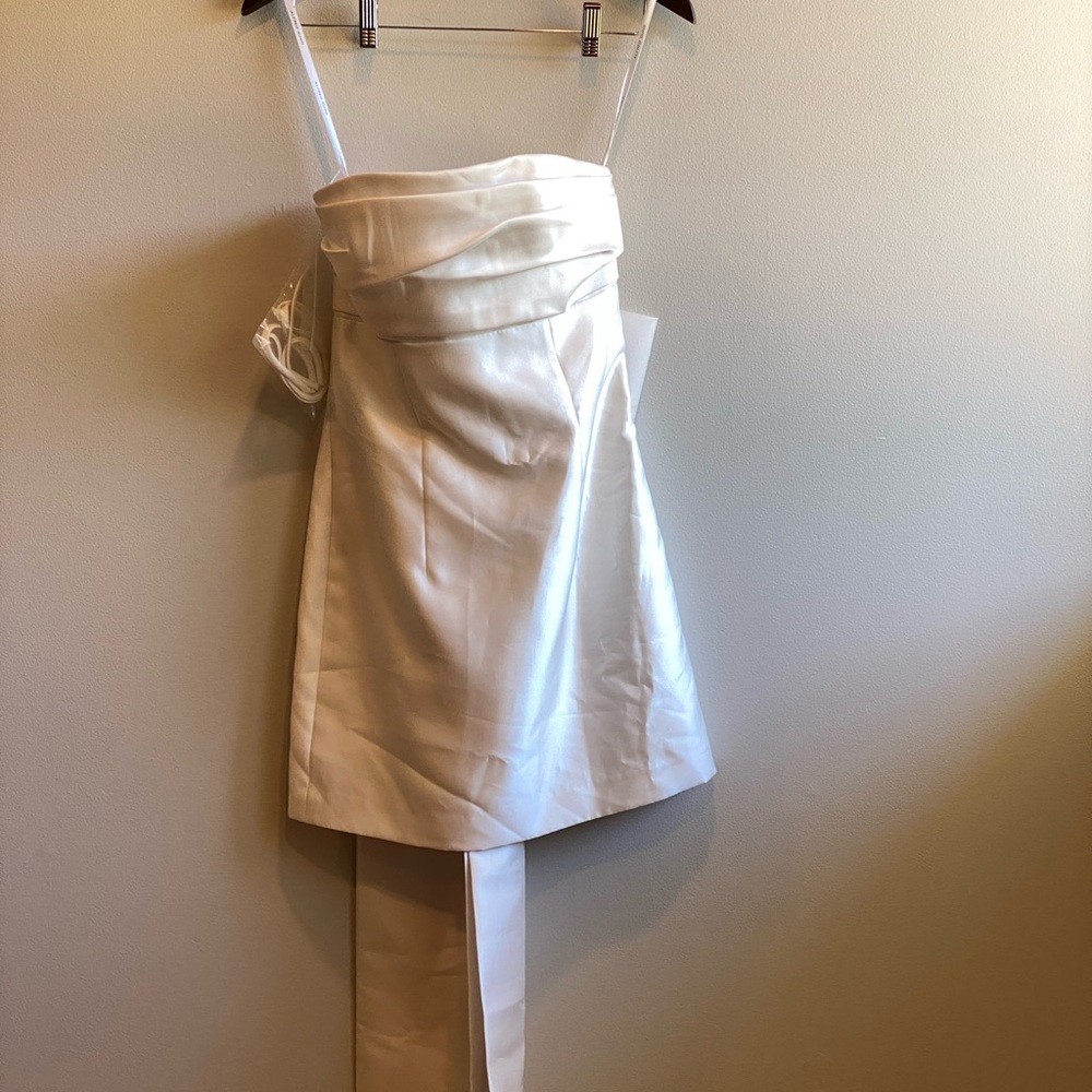 Alfred Sung Oversize Bow Back Strapless Mini Dress Size 8 Regular Ivory - Picture 5 of 12